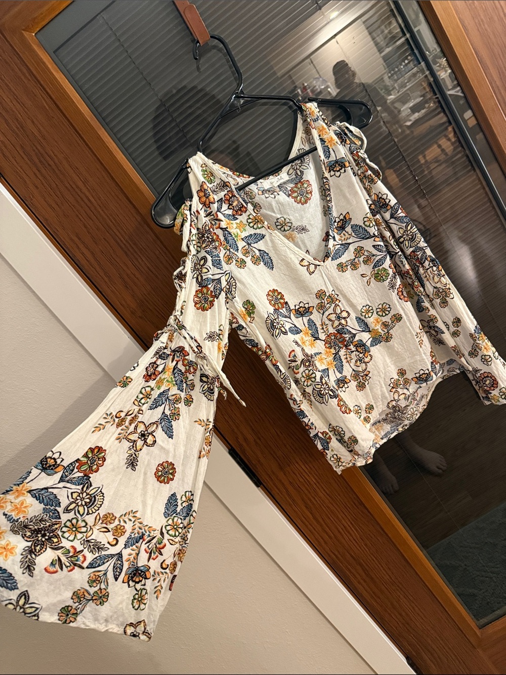 Honey Belle White Floral Peasant Top with Orange and Green Accents